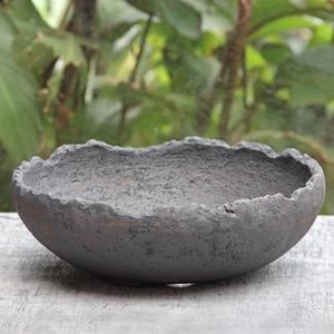 Large 12 inch Black Round Bonsai Pot: Rustic Ceramic Deep Unglazed Succulent Planter Bowl