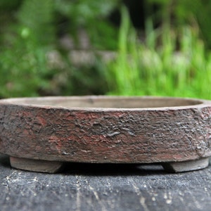 Handmade ceramic bonsai pot, unglazed textured red brown round stoneware clay bonsai pot, succulent cactus planter, bonsai exhibition pot image 1