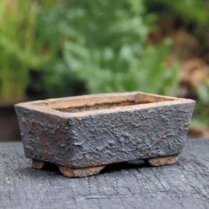 Bonsai Pot Unglazed Black Clay: Textured Rectangular Succulent Planter