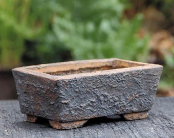 Maceta para bonsái de arcilla negra sin esmaltar: Maceta rectangular texturizada para suculentas