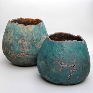 Large Organic Sculptural Ceramic Vase: Turquoise Blue Wabisabi Art Object image 4