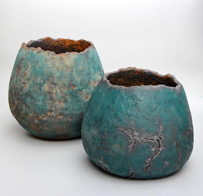 Large Organic Sculptural Ceramic Vase: Turquoise Blue Wabisabi Art Object image 4