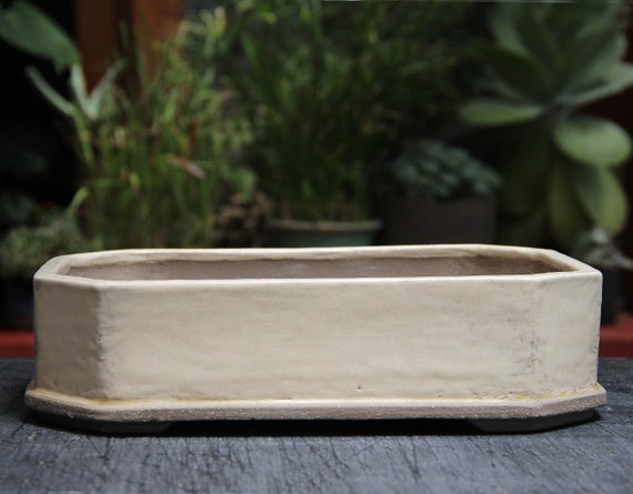 Rechteckiger Bonsai Topf, Creme Beige glasierter Keramik Niedriger bertopf  - Etsy.de