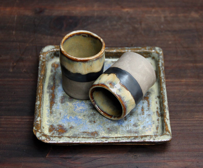 Handmade Rustic Blue Surf Pottery Whiskey Shot glass Ceramic Cup Espresso Shot Ceramics 6oz