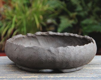Unglazed Brown Clay Round Bonsai Pot: Rustic Succulent Planter Bowl