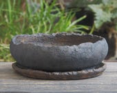 Schwarzer Ton Bonsai Topf und glasierter Untersetzer: Rustikales  handgemachtes Pflanzteller Set - Etsy.de