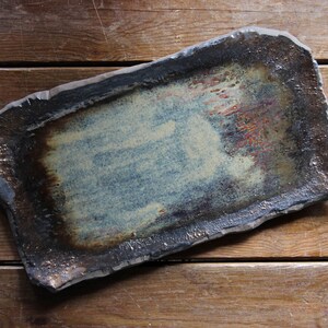 Ceramic platter, beige and bronze rustic rectangle tray platter, sushi plate, abstract design pottery platter, centerpiece platter image 1