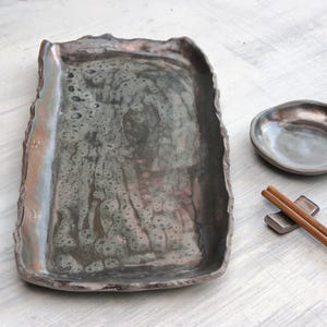 SET of 3 Sushi serving platter bowl set, artisanal ceramic hand carved gray bronze sushi cheese tray dish bowl rest party platter gift set