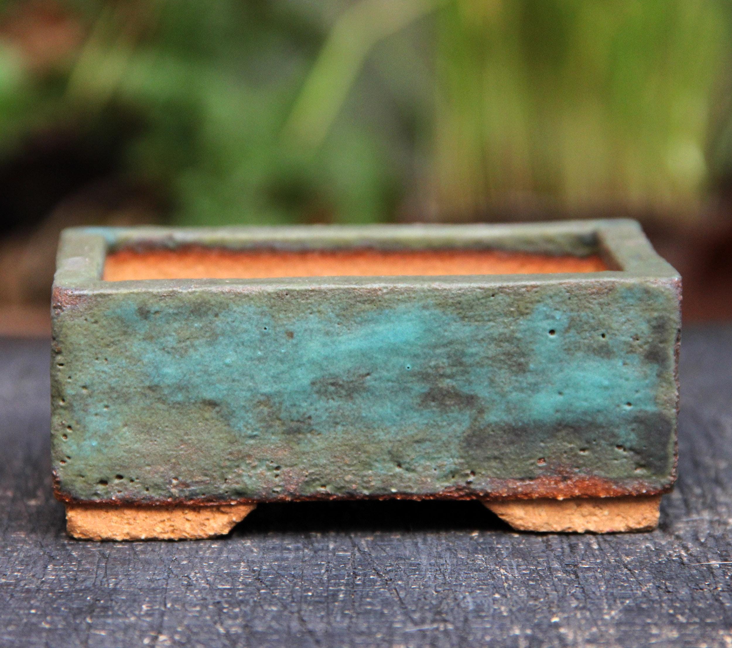 Takashima Rectangular Glazed Bonsai & Succulent Pot - Green, 8x5.75x2.5 Inches - Includes Mesh