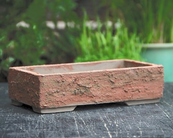 Maceta baja rectangular rústica sin esmaltar para bonsáis: Maceta para suculentas con textura de arcilla roja
