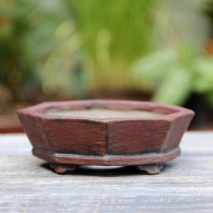 Rustic octagonal ceramic red clay bonsai pot, geometric shallow succulent cactus pot, shohin bonsai tree pot, gift pot for bonsai artist