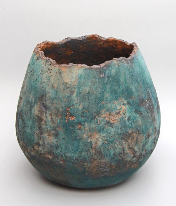 Large Organic Sculptural Ceramic Vase: Turquoise Blue Wabisabi Art Object