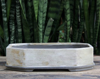 Handmade ceramic bonsai pot, beige bonsai pot, rectangular bonsai pot, cream white glazed stoneware bonsai pot