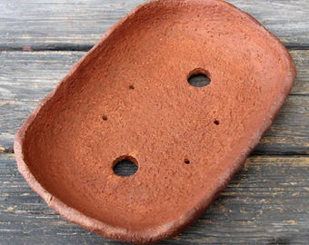 Rustic Unglazed Red Clay Forest Bonsai Pot, Low Succulent Planter
