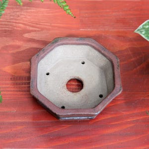 Rustic octagonal ceramic red clay bonsai pot, geometric shallow succulent cactus pot, shohin bonsai tree pot, gift pot for bonsai artist