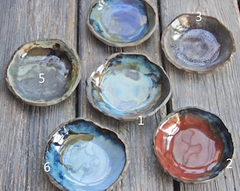 Handmade organic shaped small ceramic jewelry bowls, artistic mixed colored glazed ring trinket bowl, artisanal pottery gift for her/ him