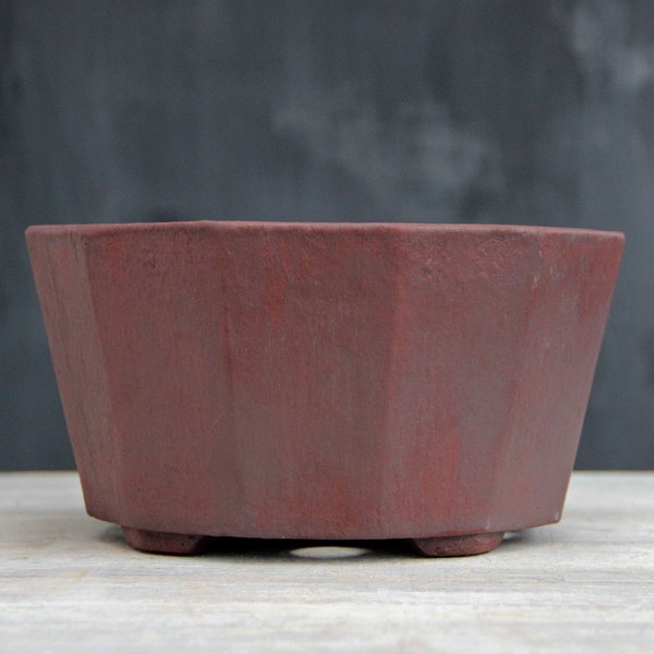 Handmade bonsai pot, semi cascade bonsai pot, faceted purple red bonsai pot, succulent and cactus planter, stoneware ceramic bonsai pot