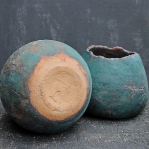 Large Organic Sculptural Ceramic Vase: Turquoise Blue Wabisabi Art Object image 7