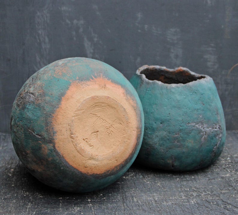 Large Organic Sculptural Ceramic Vase: Turquoise Blue Wabisabi Art Object image 7