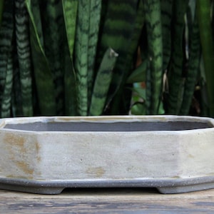 Bonsai Pot Large 11" Ceramic Rectangular Cream Beige Glazed, Minimalist Geometric Bonsai Succulent Cactus Planter