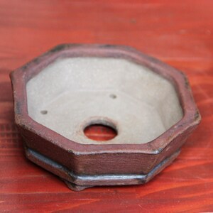 Rustic octagonal ceramic red clay bonsai pot, geometric shallow succulent cactus pot, shohin bonsai tree pot, gift pot for bonsai artist