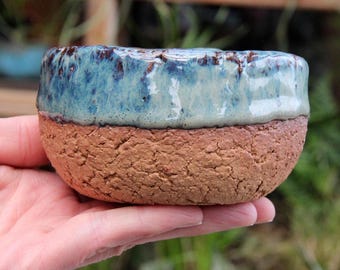 Blue Drip Glazed Ceramic Bowl: Boho Turquoise Candleholder