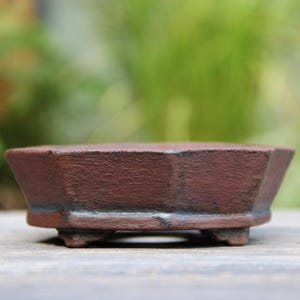 Rustic octagonal ceramic red clay bonsai pot, geometric shallow succulent cactus pot, shohin bonsai tree pot, gift pot for bonsai artist