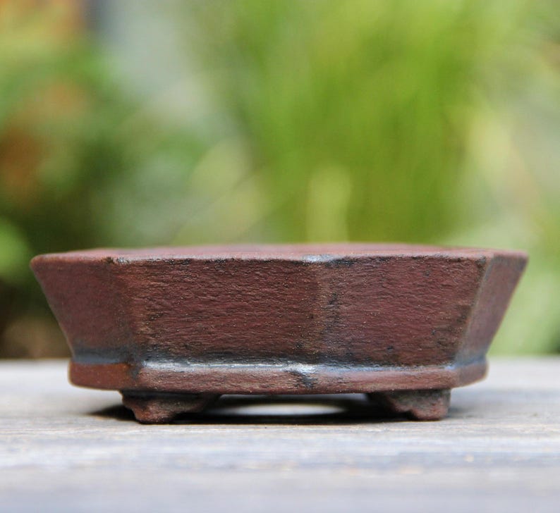 Rustic octagonal ceramic red clay bonsai pot, geometric shallow succulent cactus pot, shohin bonsai tree pot, gift pot for bonsai artist