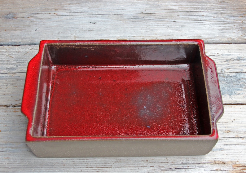 Handmade rectangle baking dish, casserole oven dish, red ceramic bakeware, red pottery, pottery baking gift image 1