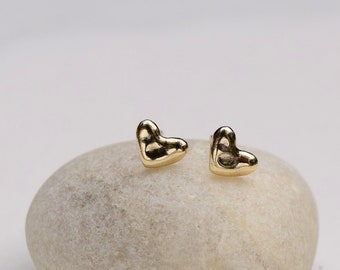 Oro Macizo Tachuelas de Corazón 14k Pendientes de Oro Pendientes de Oro Pequeños Pendientes de Oro
