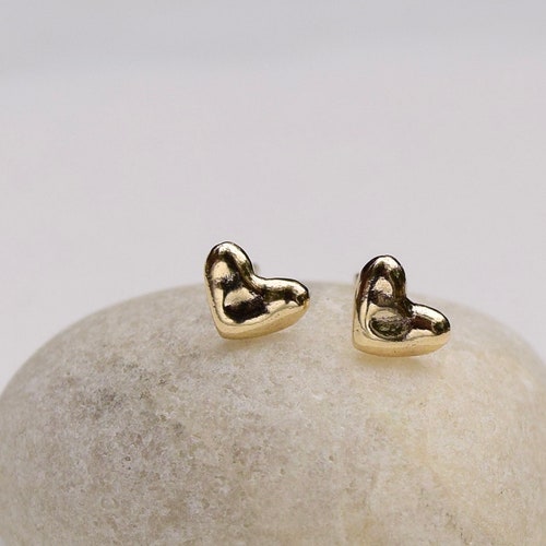 14K Solid Gold Heart Birthstone Earrings,Push back Heart Studs,Gold Heart Studs,Solid Gold Heart Earrings.