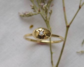 Diamond Star Ring, Gold Celestial Ring, Gold Star Ring, Gold Diamond Star Ring, Starburst Ring