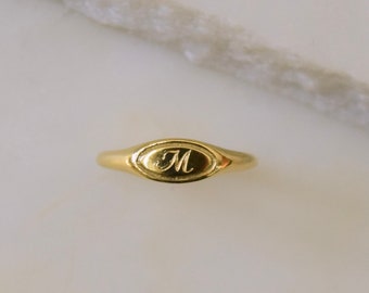 Rimmed Pinky Signet - Pinky Signet Ring, Engraved Initial Ring, Engraved Signet Ring, Small Signet Ring