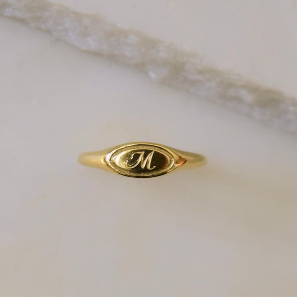 Rimmed Pinky Signet - Pinky Signet Ring, Engraved Initial Ring, Engraved Signet Ring, Small Signet Ring