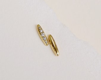 Balance Studs - Diamond Bar Studs, Small Gold Earrings, Solid Gold Studs, Gold Bar Studs, Simple Gold Studs, Simple Gold Earrings