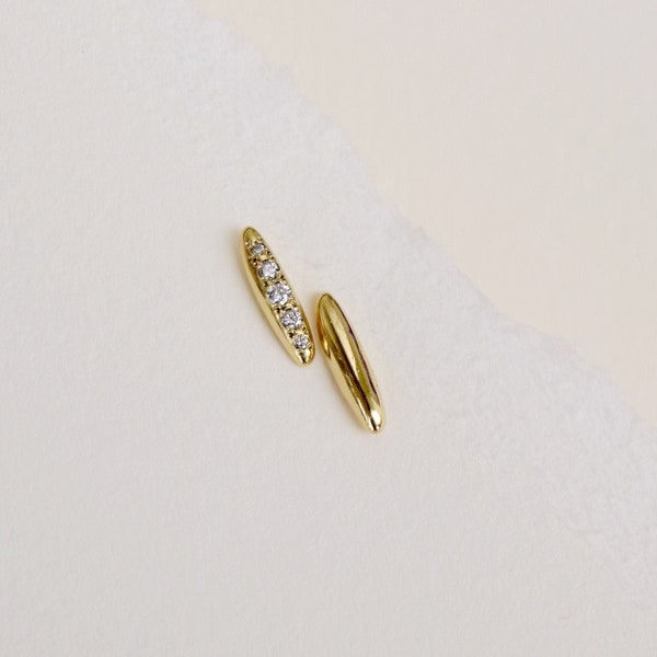 Balance Studs - Diamond Bar Studs, Small Gold Earrings, Solid Gold Studs, Gold Bar Studs, Simple Gold Studs, Simple Gold Earrings