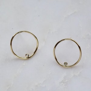 Diamond Wave Hoops Gold Diamond Hoops, Gold Hoop Studs, Solid Gold Diamond Earrings, Diamond Circle Studs, Wave Earrings image 4