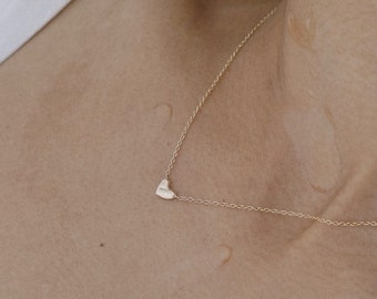 Ripple Heart Necklace - 14k Solid Gold, Small Gold Heart Necklace, Floating Heart Necklace, 14k Gold Heart Choker, Love Necklace