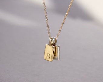Initial Tag Necklace - 14k Gold Tag Necklace, Initial Tag Necklace, Solid Gold Initial Necklace, Gold Dog Tag Necklace, Gold Tag Necklace
