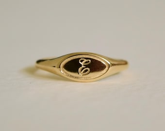 Hand-Engraved Dainty Signet Ring: Sterling Silver, 10k, or 14k Gold