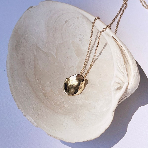 Diamond Keshi Necklace - Baroque Pearl Necklace. Large Pearl Necklace. Silver Pearl Necklace.