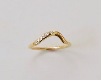 Large Wave Ring - Single Wave Band, Diamond Wave Ring, Gold Wave Ring