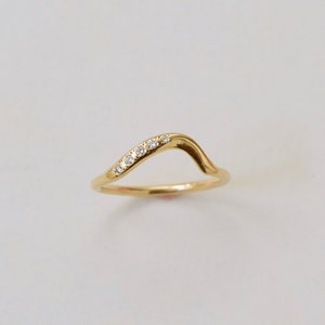 Large Wave Ring - Single Wave Band, Diamond Wave Ring, Gold Wave Ring