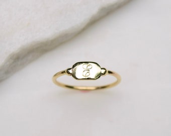 Octagon Initial Signet - 14k Gold Signet Ring, Initial Signet Ring, Engraved Signet Ring, Octagon Signet Ring, Dainty Signet Ring