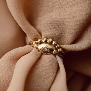 Curved Diamond Ring, Curved Diamond Wedding Band, Gold Beaded Diamond Ring, 14k Gold Beaded Ring
