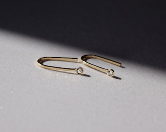 Diamond Hook Earrings - Gold Diamond Studs, White Diamond Hoops, Diamond Stud Earrings, White Diamond Earrings, Gold Diamond Hoops