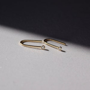 Diamond Hook Earrings Gold Diamond Studs, White Diamond Hoops, Diamond Stud Earrings, White Diamond Earrings, Gold Diamond Hoops image 1