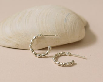 Pearl Beaded Hoops - Pearl Huggies Hoops, Beaded Mini Pearl Hoops