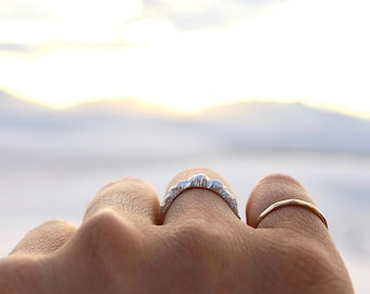 Textured Mountain Ring (Low Version) -  Nature Ring, Silver or Gold Mountain Ring, Nature Wedding Ring, Nature Wedding Band