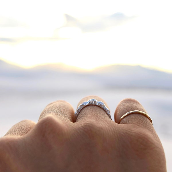 Textured Mountain Ring (Low Version) -  Nature Ring, Silver or Gold Mountain Ring, Nature Wedding Ring, Nature Wedding Band